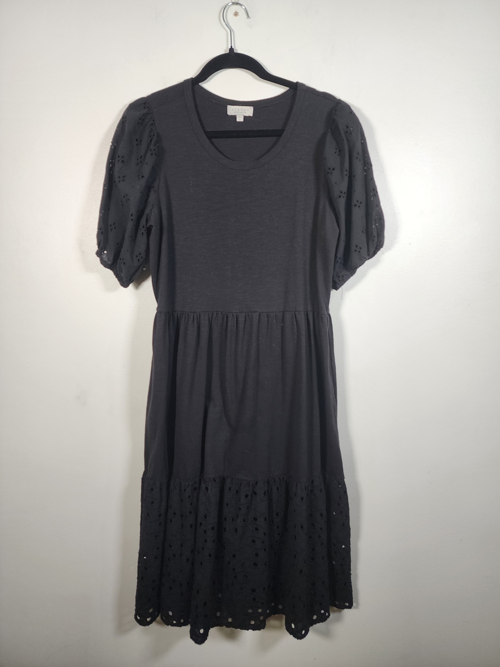Chenault Black Eyelet Puff Sleeve Midi Dress